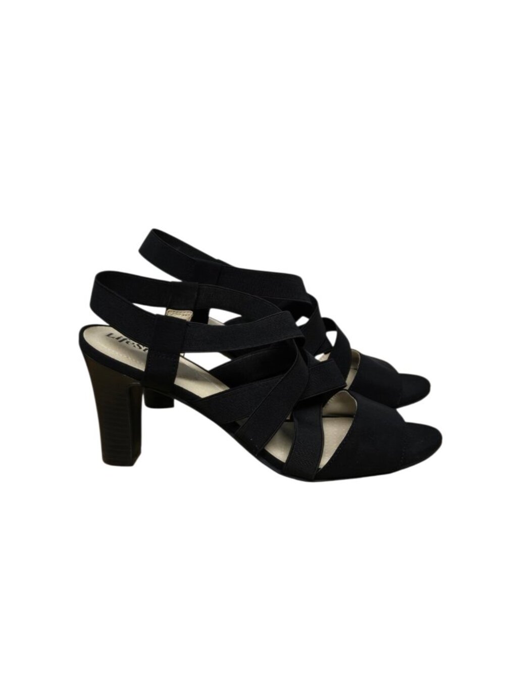 LifeStride Charlotte Elastic Strap Heeled Sandals Size 9.5 Black Classic Dressy